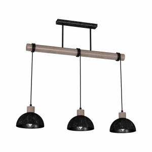 Lampa wisząca ERIK Sawn 3XE27 czarny/drewno