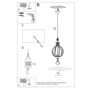 Lampa wisząca Sollux ARANCIA naturalne drewno E27 wys.100cm