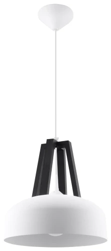Lampa wisząca CASCO biała/czarne drewno 1xE27 wys.85cm