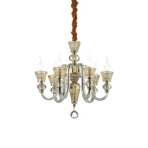 Lampa wisząca Ideal Lux STRAUSS SP6 bursztynowy 6xE14 wys.75cm